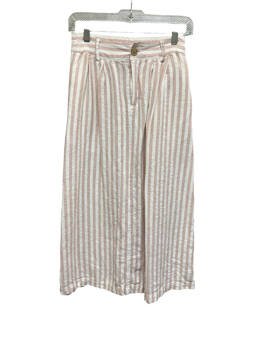 A New Day White Neutral Stripe Linen Blend Midi Skirt Size XS